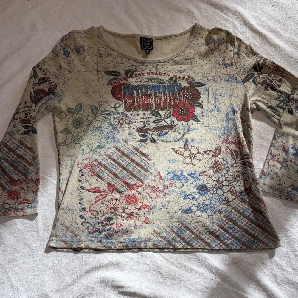 Suzie In The City Floral and Plaid Long Sleeve Tee